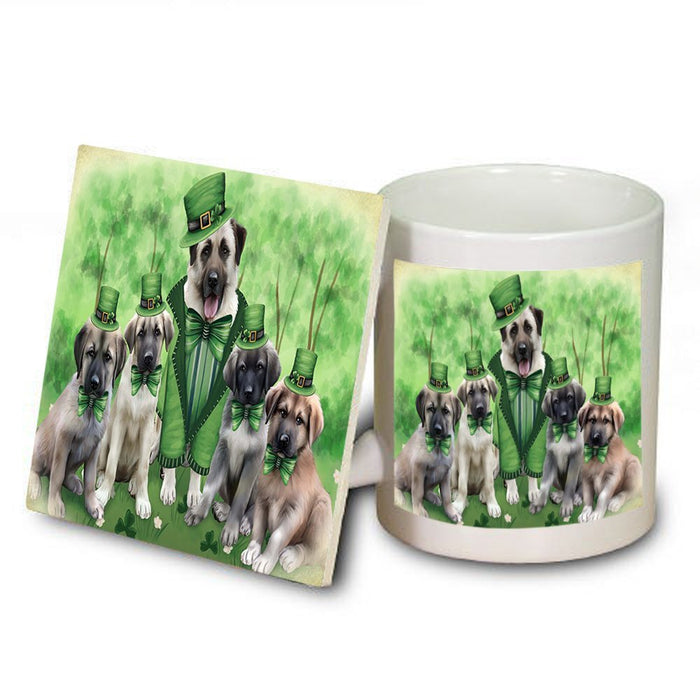 St. Patricks Day Irish Family Portrait Anatolian Shepherds Dog Mug and Coaster Set MUC48446