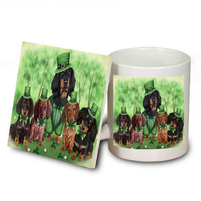 St. Patricks Day Irish Family Portrait Dachshund Dogs Mug and Coaster Set MUC48551