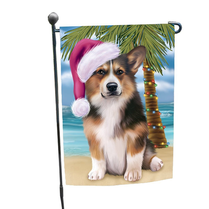 Summertime Christmas Happy Holidays Welsh Corgi Dog on Beach Garden Flag FLG339