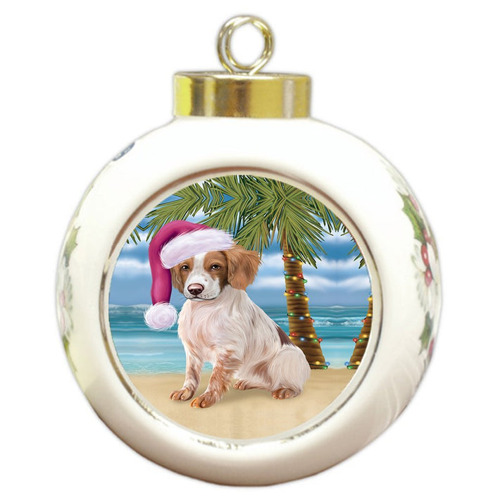 Summertime Brittany Spaniel Dog on Beach Christmas Round Ball Ornament POR1027