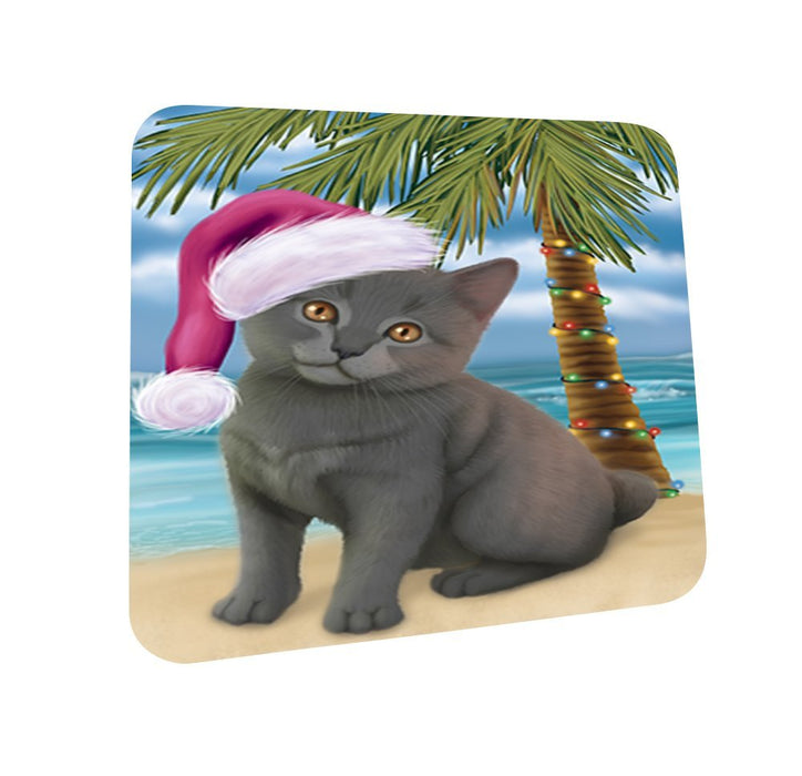 Summertime Chartreux Kitten on Beach Christmas Coasters CST480 (Set of 4)
