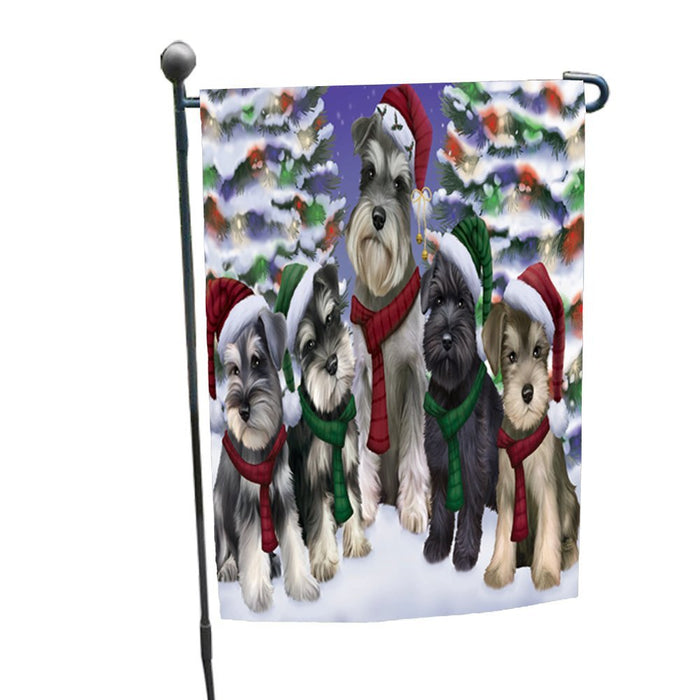 Schnauzers Dog Christmas Family Portrait in Holiday Scenic Background Garden Flag