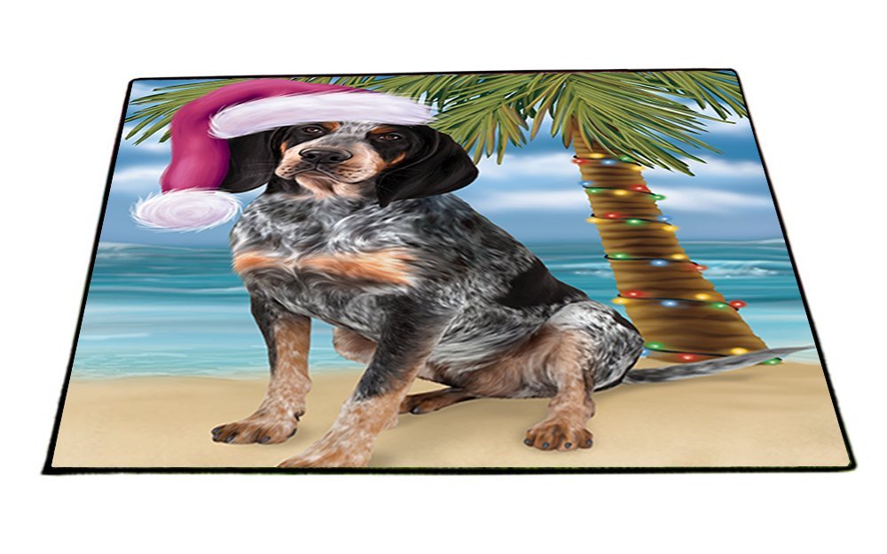 Summertime Happy Holidays Christmas Bluetick Coonhound Dog on Tropical Island Beach Indoor/Outdoor Floormat