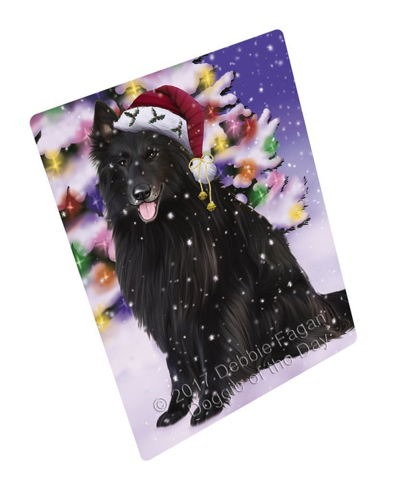 Winterland Wonderland Belgian Shepherd Dog In Christmas Holiday Scenic Background Tempered Cutting Board