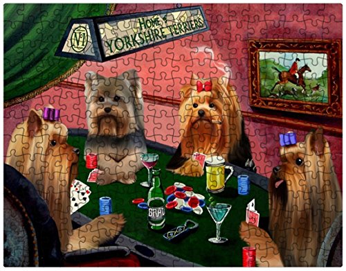 Yorkshire Terrier Dogs Playing Poker 300 Pc. Puzzle with Photo Tin