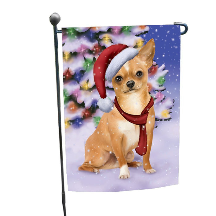 Winterland Wonderland Chihuahua Puppy Dog In Christmas Holiday Scenic Background Garden Flag
