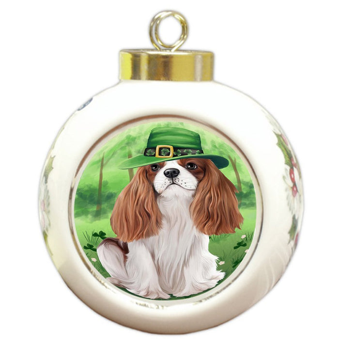 St. Patricks Day Irish Portrait Cavalier King Charles Spaniel Dog Round Ball Christmas Ornament RBPOR48763