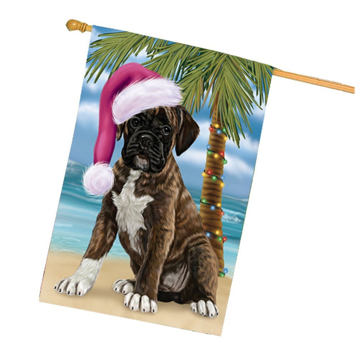 Summertime Happy Holidays Christmas Boxers Dog on Tropical Island Beach House Flag