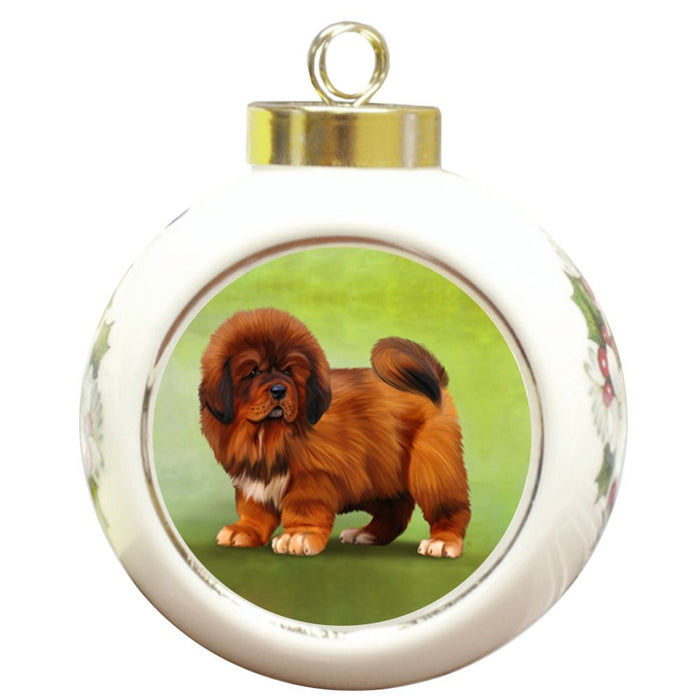 Tibetan Mastiffs Dog Round Ceramic Christmas Ornament
