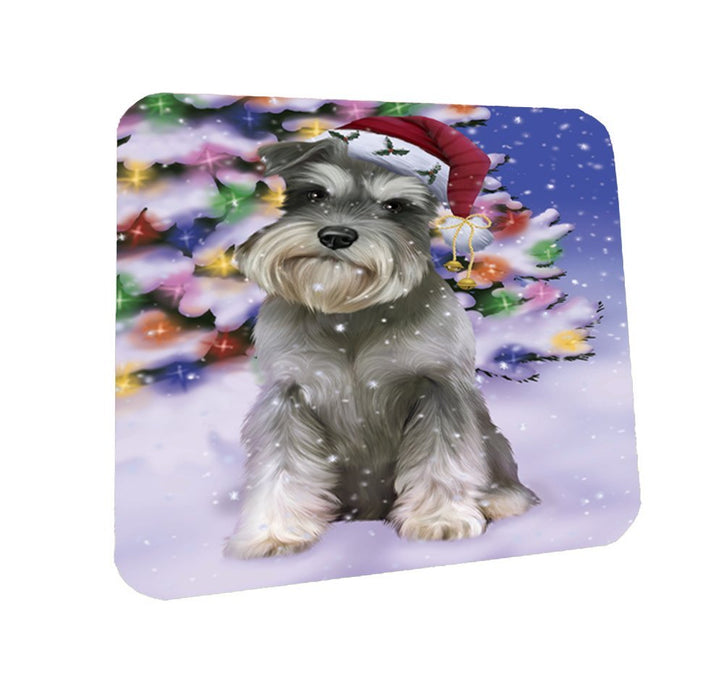 Winterland Wonderland Schnauzers Dog In Christmas Holiday Scenic Background Coasters Set of 4