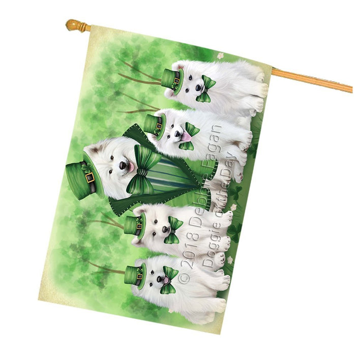 St. Patricks Day Irish Family Portrait Samoyeds Dog House Flag FLG49218