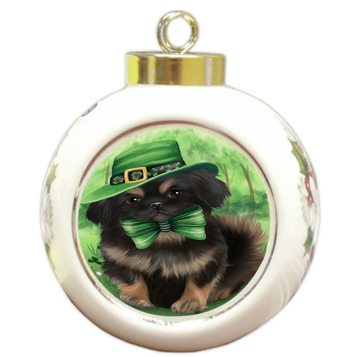 St. Patricks Day Irish Portrait Pekingese Dog Round Ball Christmas Ornament RBPOR48843
