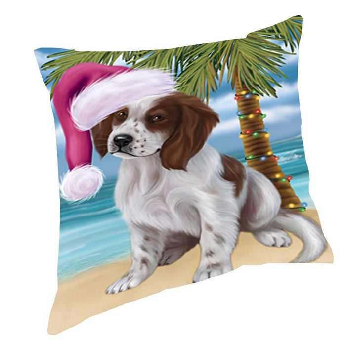 Summertime Christmas Happy Holidays Irish Setter Dog on Beach Throw Pillow PIL1596