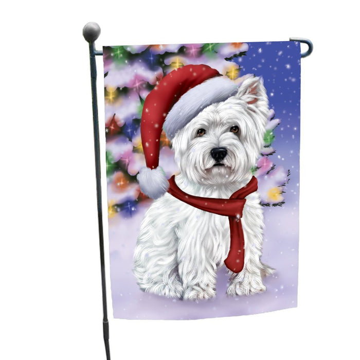 Winterland Wonderland West Highland Terriers Puppy Dog In Christmas Holiday Scenic Background Garden Flag
