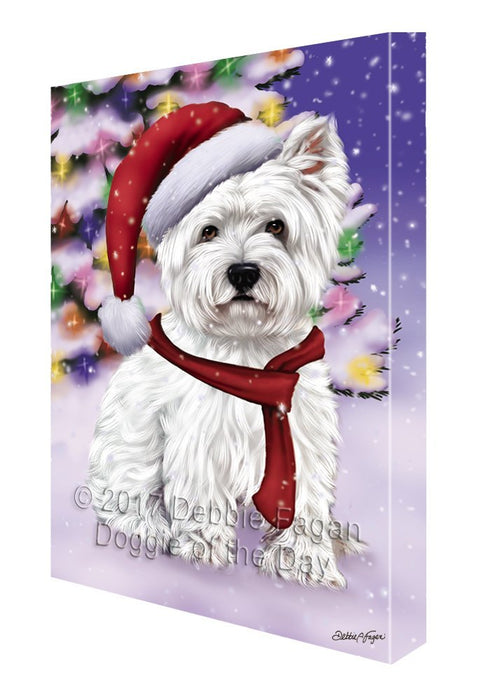 Winterland Wonderland West Highland Terriers Puppy Dog In Christmas Holiday Scenic Background Painting Printed on Canvas Wall Art