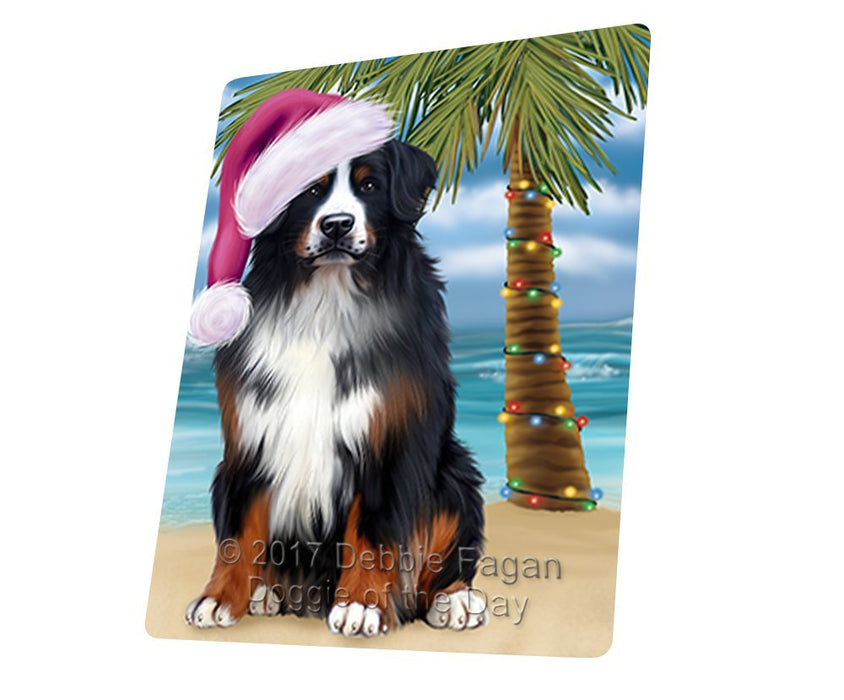 Summertime Happy Holidays Christmas Bernese Mountain Dog on Tropical Island Beach Tempered Cutting Board D111