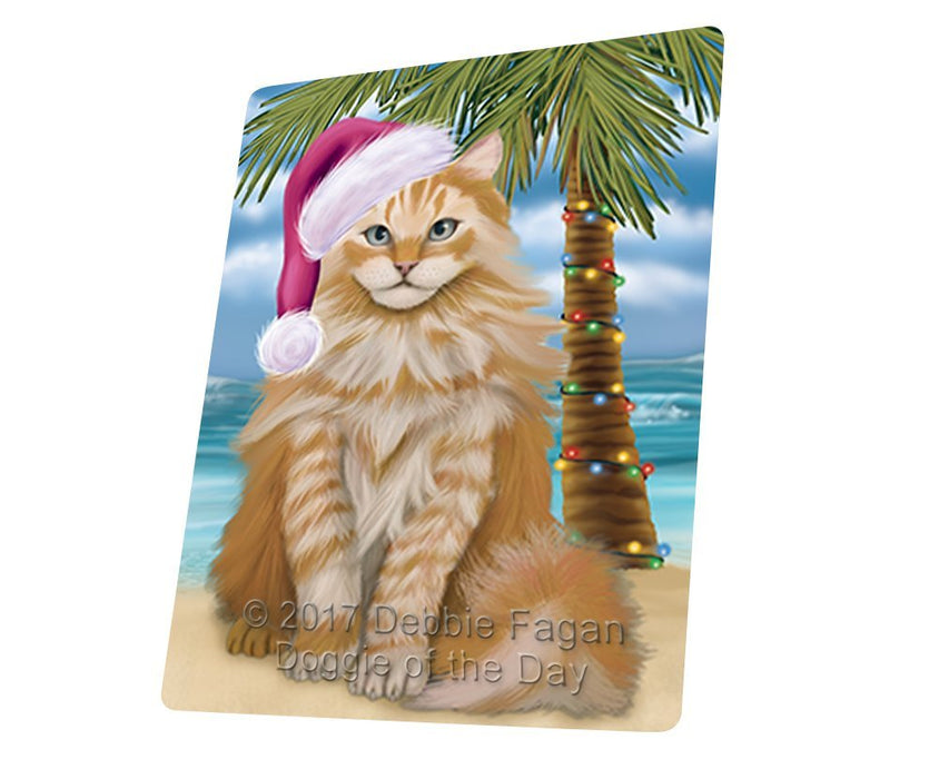 Summertime Happy Holidays Christmas Siberian Cat on Tropical Island Beach Tempered Cutting Board D141