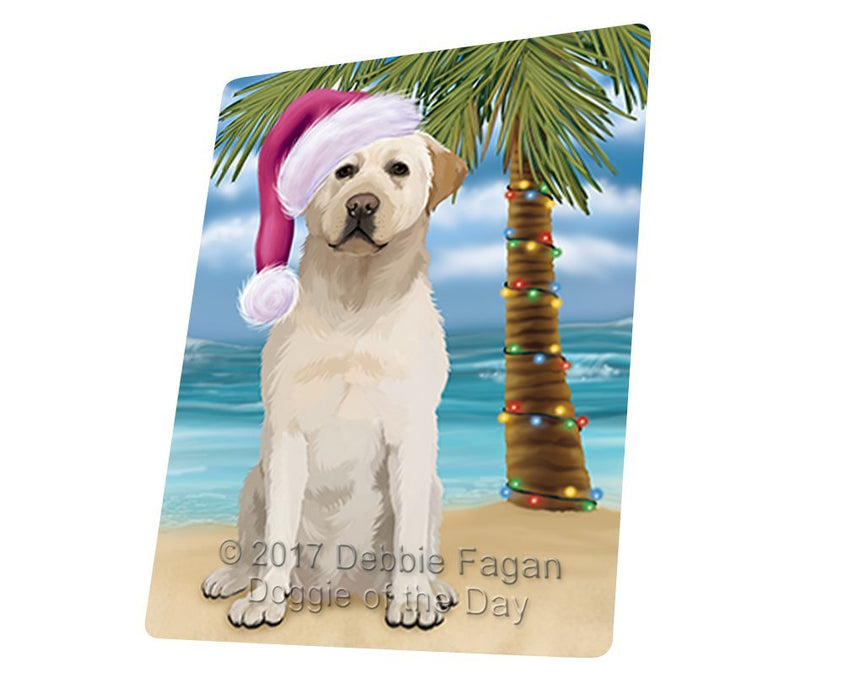 Summertime Happy Holidays Christmas Labrador Dog on Tropical Island Beach Tempered Cutting Board D132
