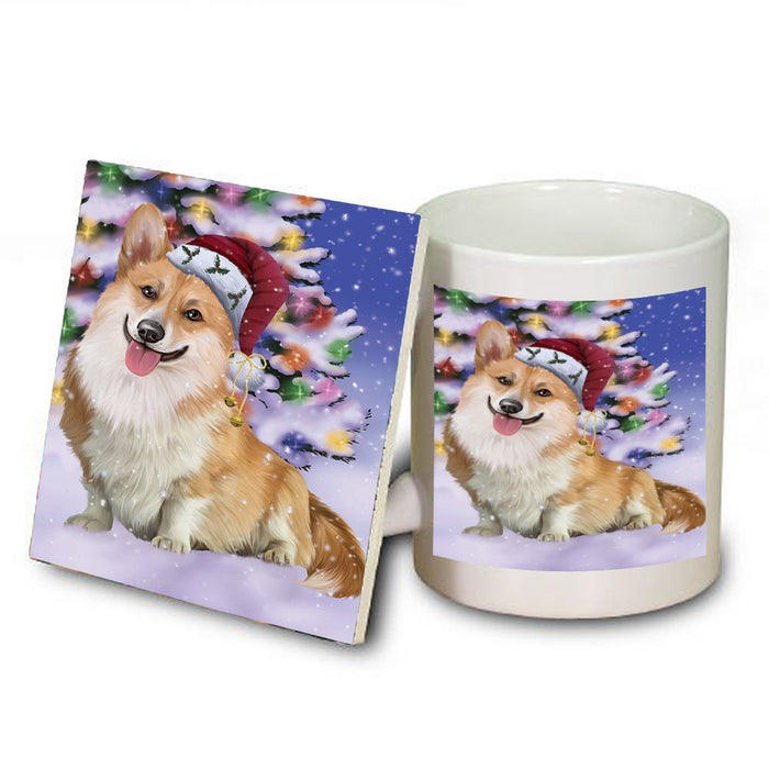 Winterland Wonderland Corgis Dog In Christmas Holiday Scenic Background Mug and Coaster Set