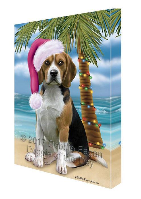 Summertime Happy Holidays Christmas Beagles Dog on Tropical Island Beach Canvas Wall Art