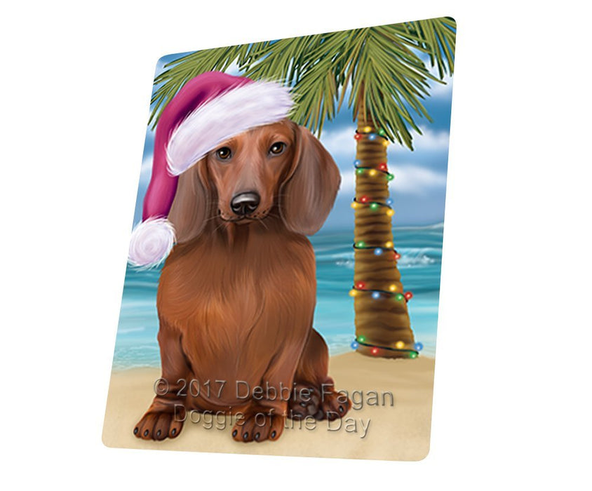 Summertime Happy Holidays Christmas Dachshund Dog on Tropical Island Beach Tempered Cutting Board D123