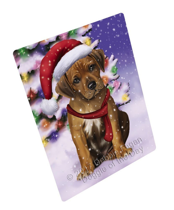 Winterland Wonderland Rhodesian Ridgebacks Puppy Dog In Christmas Holiday Scenic Background Tempered Cutting Board