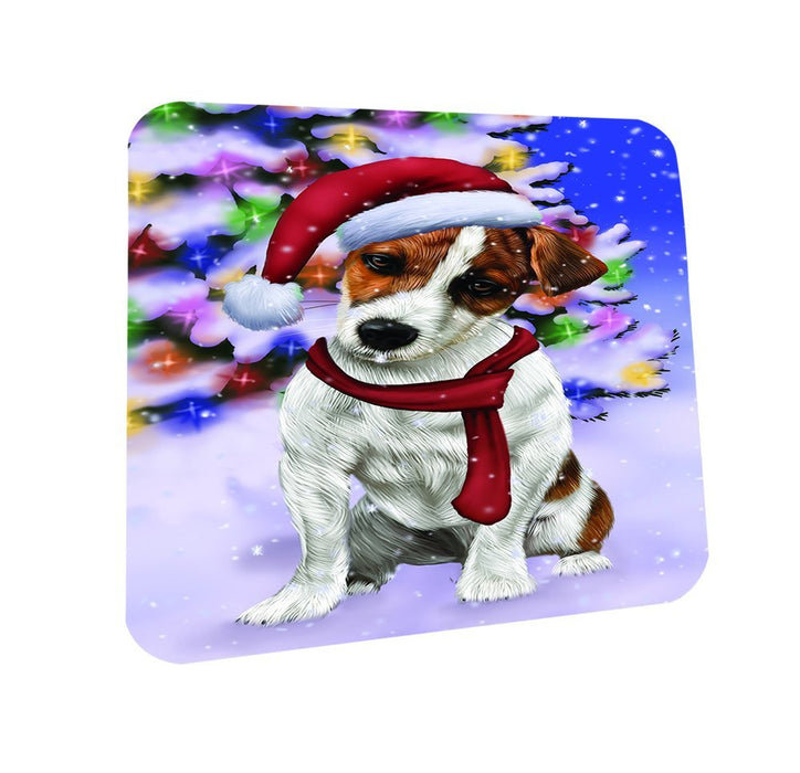 Winterland Wonderland Jack Russel Dog In Christmas Holiday Scenic Background Coasters Set of 4