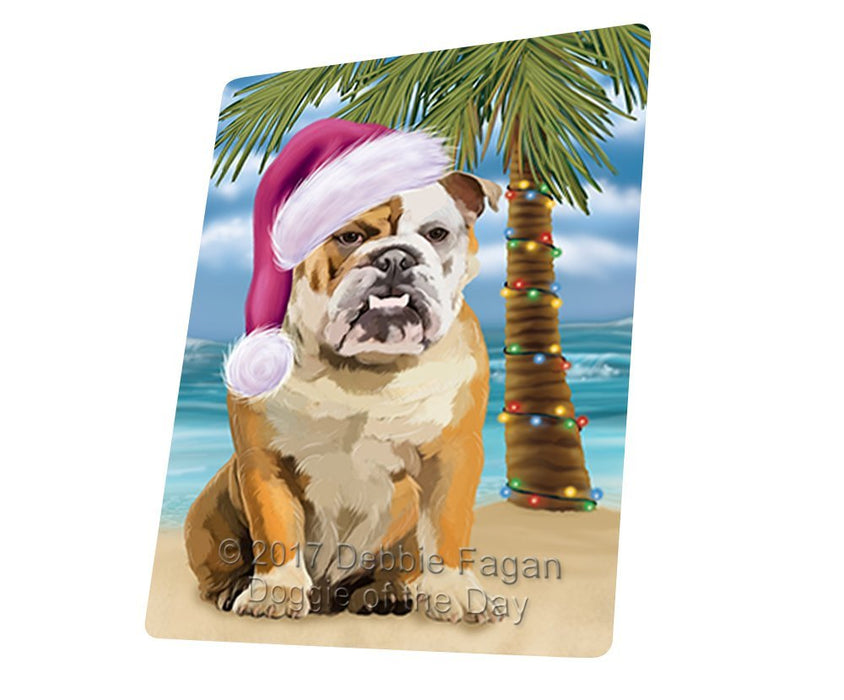Summertime Happy Holidays Christmas English Bulldog Dog on Tropical Island Beach Tempered Cutting Board D125
