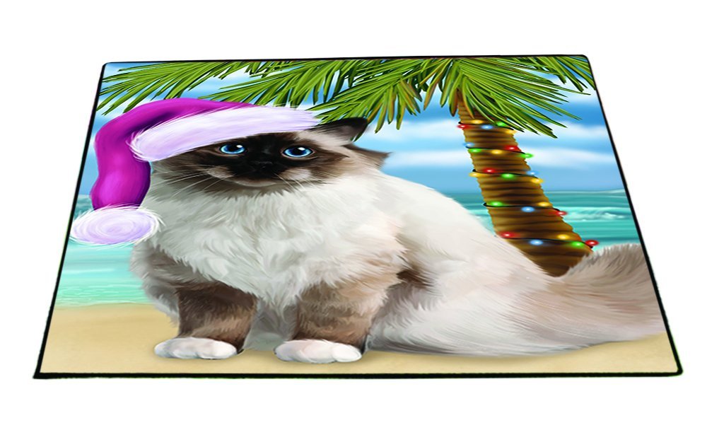 Summertime Happy Holidays Christmas Birman Cat on Tropical Island Beach Indoor/Outdoor Floormat