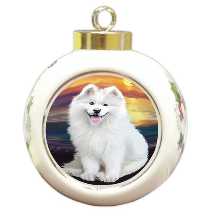 Samoyed Dog Round Ball Christmas Ornament RBPOR48522