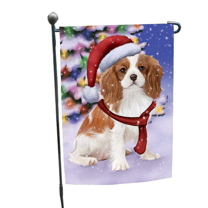 Winterland Wonderland Cavalier King Charles Spaniel Puppy Dog In Christmas Holiday Scenic Background Garden Flag