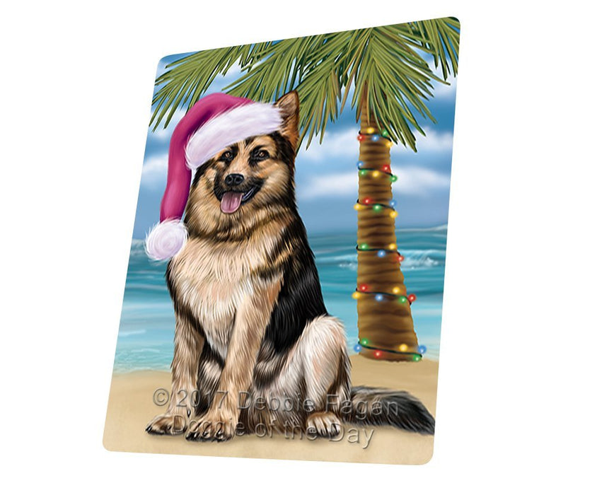 Summertime Happy Holidays Christmas German Shepherd Dog on Tropical Island Beach Tempered Cutting Board