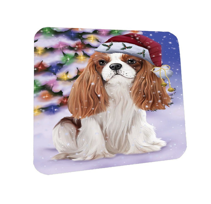 Winterland Wonderland Cavalier King Charles Spaniel Dog In Christmas Holiday Scenic Background Coasters Set of 4