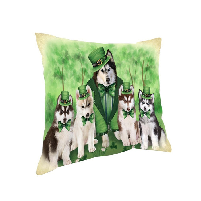 St. Patricks Day Irish Family Portrait Siberian Huskies Dog Pillow PIL52992