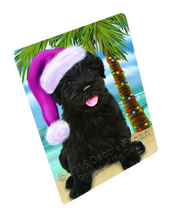Summertime Happy Holidays Christmas Black Russian Terrier Dog on Tropical Island Beach Tempered Cutting Board