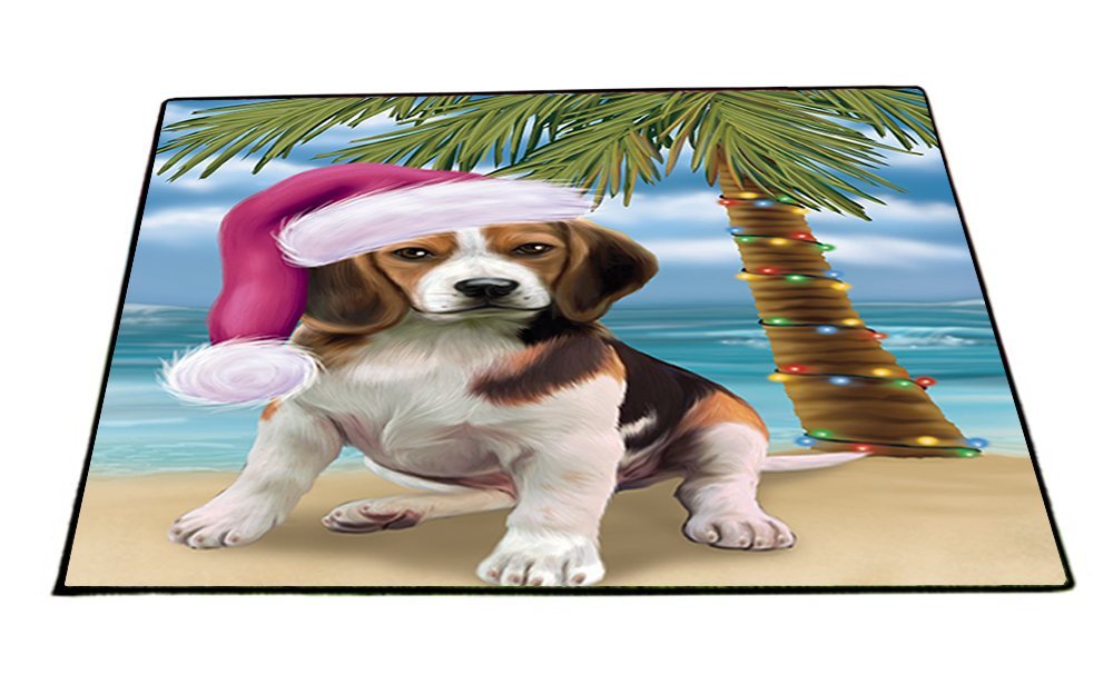 Summertime Happy Holidays Christmas Beagles Dog on Tropical Island Beach Indoor/Outdoor Floormat
