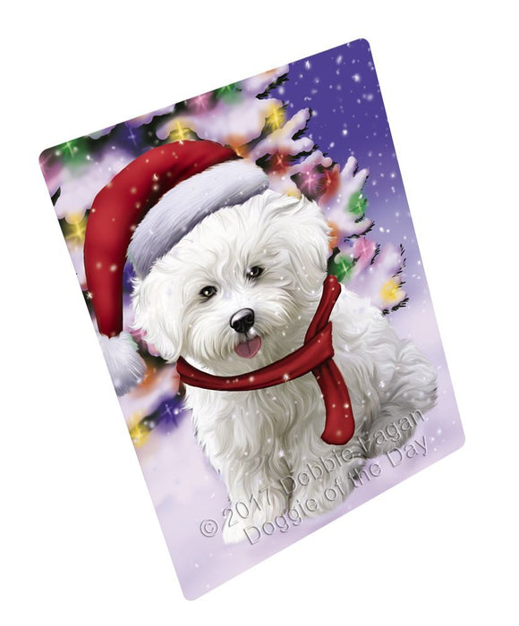 Winterland Wonderland Bichon Frise Dog In Christmas Holiday Scenic Background Tempered Cutting Board