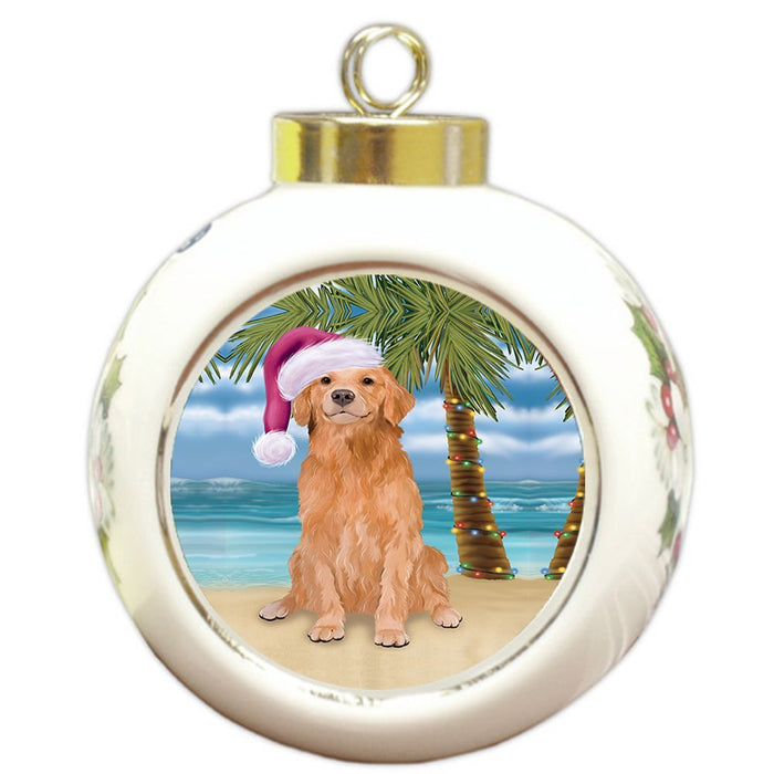 Summertime Golden Retriever Dog on Beach Christmas Round Ball Ornament POR1129