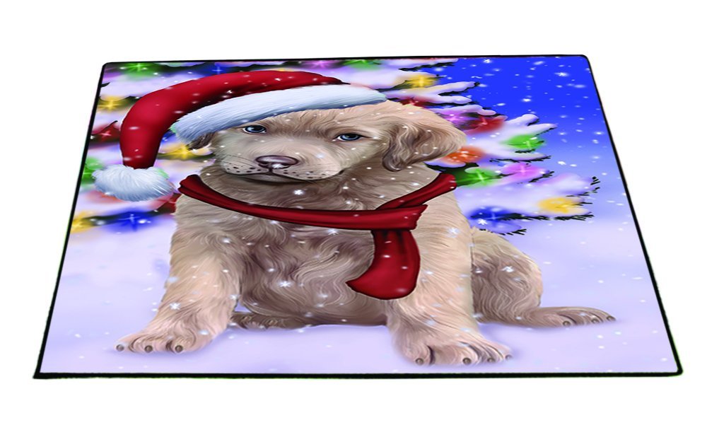 Winterland Wonderland Chesapeake Bay Retriever Dog In Christmas Holiday Scenic Background Indoor/Outdoor Floormat