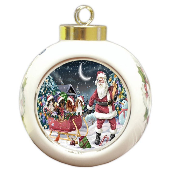 Santa Sled Dogs Cavalier King Charles Spaniel Christmas Round Ball Ornament POR1008