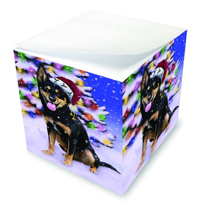 Winterland Wonderland Australian Kelpies Dog In Christmas Holiday Scenic Background Note Cube