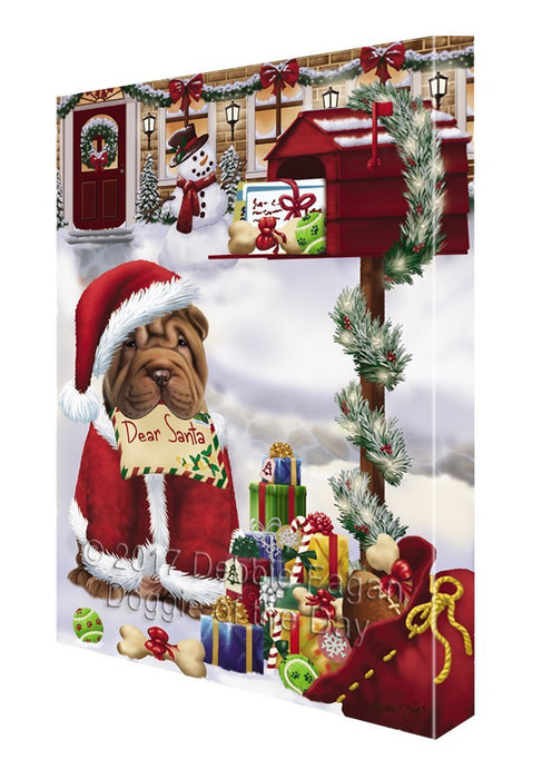 Shar Pei Dear Santa Letter Christmas Holiday Mailbox Dog Painting Printed on Canvas Wall Art