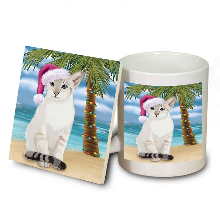 Summertime Siamese Cat on Beach Christmas Mug and Coaster Set MUC0649