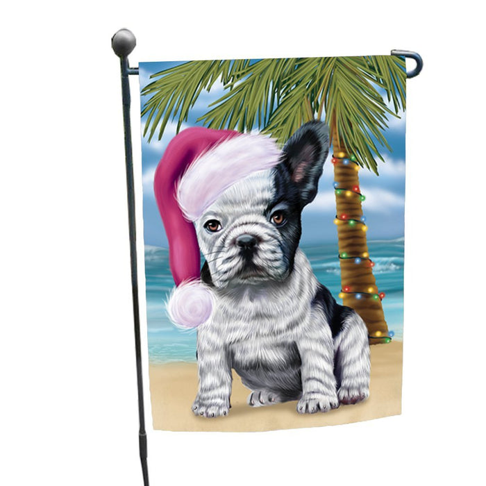 Summertime Happy Holidays Christmas French Bulldogs Dog on Tropical Island Beach Garden Flag