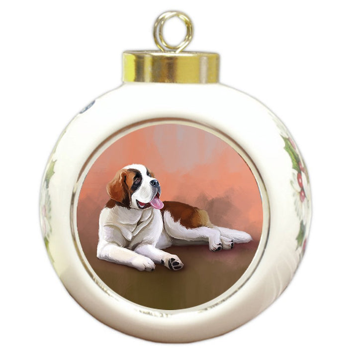 Saint Bernard Dog Round Ball Christmas Ornament RBPOR48093