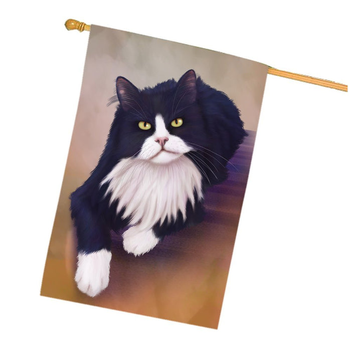 Tuxedo Black And White Cat House Flag