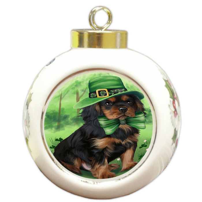 St. Patricks Day Irish Portrait Cavalier King Charles Spaniel Dog Round Ball Christmas Ornament RBPOR48767