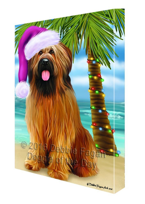Summertime Happy Holidays Christmas Briards Dog on Tropical Island Beach Canvas Wall Art