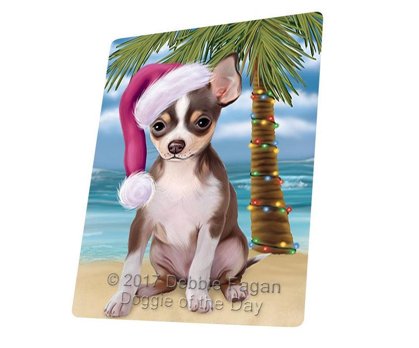 Summertime Happy Holidays Christmas Chihuahua Dog on Tropical Island Beach Tempered Cutting Board
