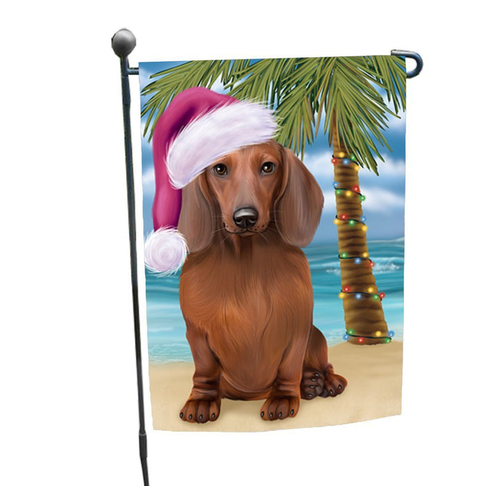 Summertime Christmas Happy Holidays Dachshund Dog on Beach Garden Flag FLG319